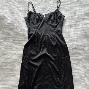 F21 Black Slit Silk Dress